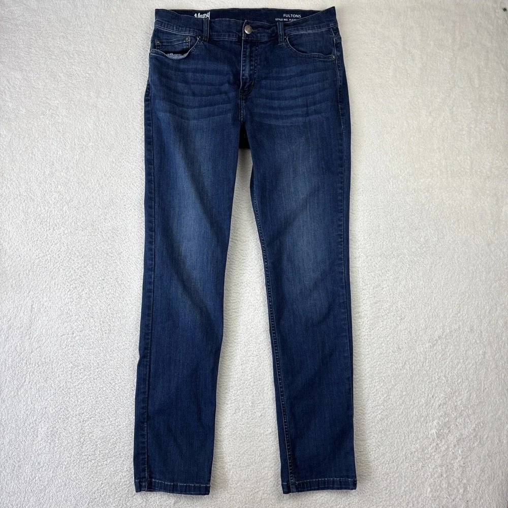 MUGSY Mens 'Fultons' Jeans Size 34/34 Blue Dark Wash Stretch Denim Classic Fit